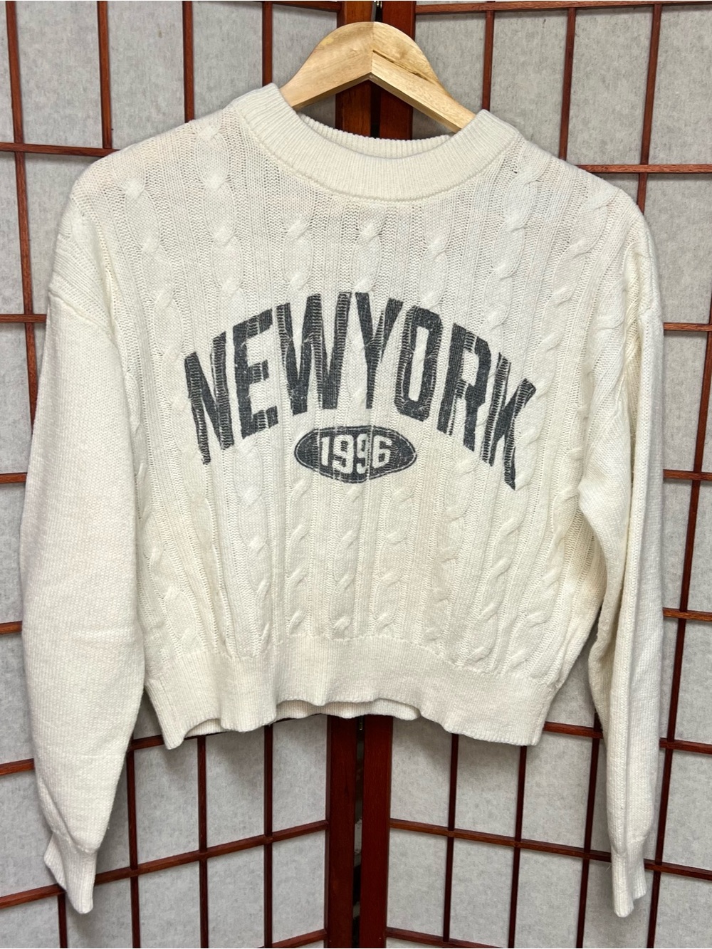 Cable Knit Crewneck Sweater - New York 1996 Cream